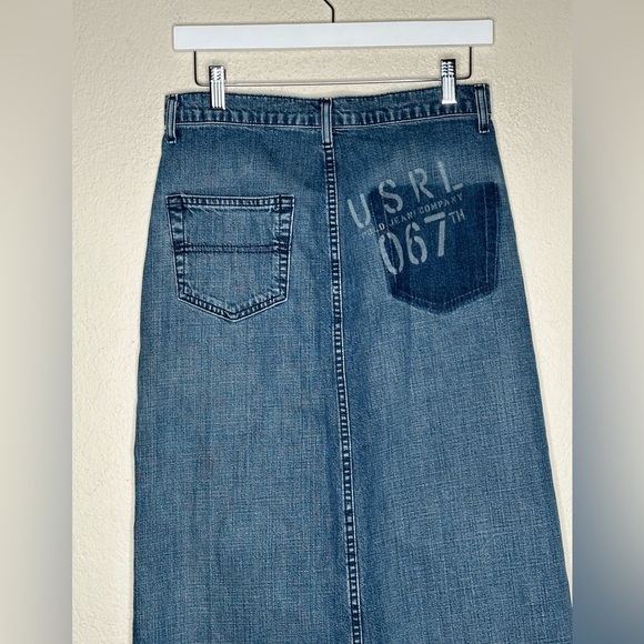 VTG Y2K Polo Ralph LOGO Lauren Jean Denim Maxi Skirt Size 28 Waist Back Pocket - Picture 9 of 11